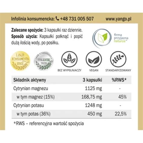 Yango Magnez Potas Formy Organiczne 90 Kapsułek