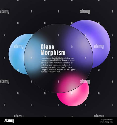 Glass Morphism Style Realistic Glass Transformation Effect With Colored Spheres Stock Vector