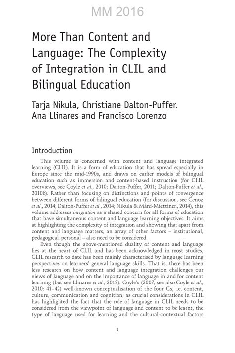 Pdf More Than Content And Language The Complexity Of Integration In