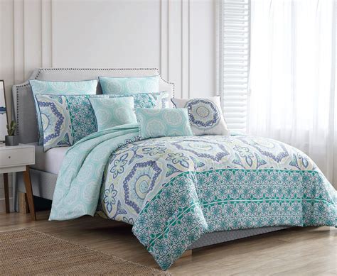 12 Piece Mahina Aqua Blue Bed In A Bag Set Blue Comforter Sets Blue Bedding Skull Bedding Bed