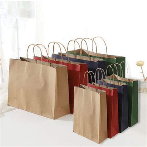 Pc Brown White Red Black Green Kraft Paper Bag With Twist Handle