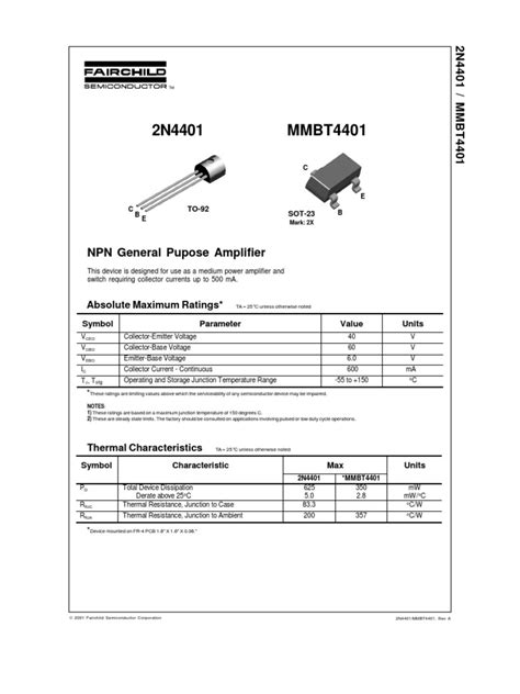 2n4401 Datasheet Pinout 40v 600ma Npn Transistor Porn Sex Picture