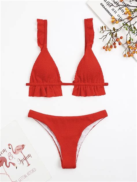 Bikini Women Swimsuit 2024 New Solid Ruffle Sling Bikinis Set Sexy