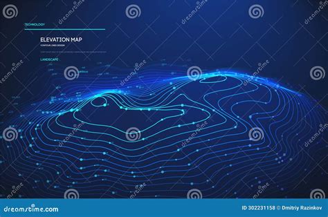 Topographic Map Blue Technology Background. Big Data Elevation Map with Contour Lines ...