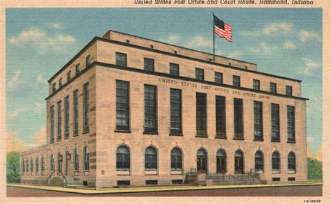 Vintage Postcard 1930s United States Post Office And Court House Hammond