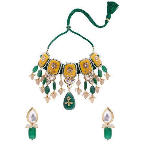 Joules By Radhika Beautiul Ocre And Green Necklace Set Buy Joules By