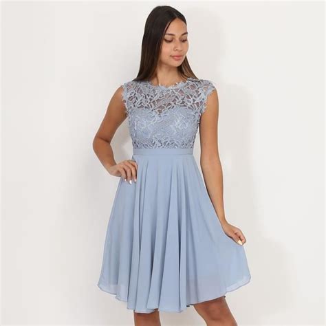 Robe De C R Monie Bleu Gris Avec Dentelle Bleu Cdiscount Pr T Porter