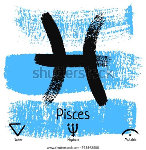 Pisces Zodiac Sign Pictogram Calligraphic Zodiac Stock Vector Royalty