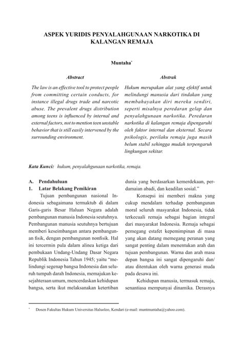Pdf Aspek Yuridis Penyalahgunaan Narkotika Di Kalangan Remaja