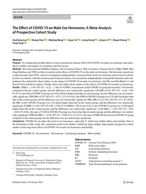 Pdf The Effect Of Covid 19 On Male Sex Hormones A Meta Analysis Of