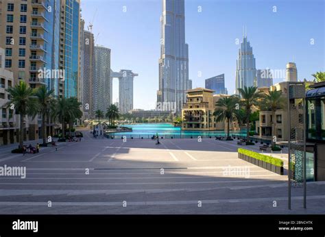 Dubai UAE May 12 2020 View Of Souk Al Bahar Dubai Fountain With