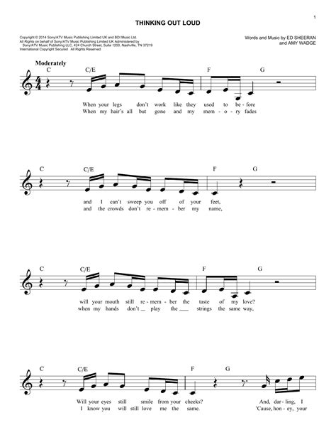 Thinking Out Loud By Ed Sheeran Sheet Music For Easy Lead Sheet Fake