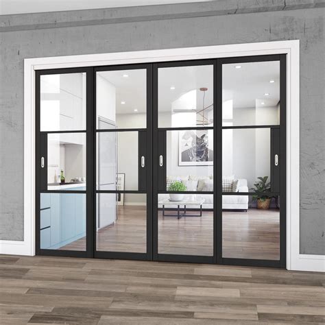 Four Sliding Doors And Frame Kit Tribeca 3 Pane Black Primed Door