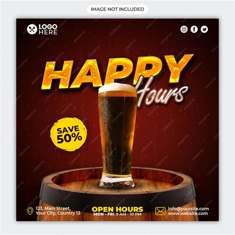 Premium PSD | Happy hours social media promotion square banner template