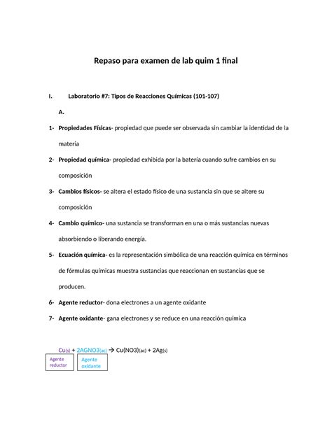 Repaso Para Examen De Lab Quim Final Laboratorio Tipos De