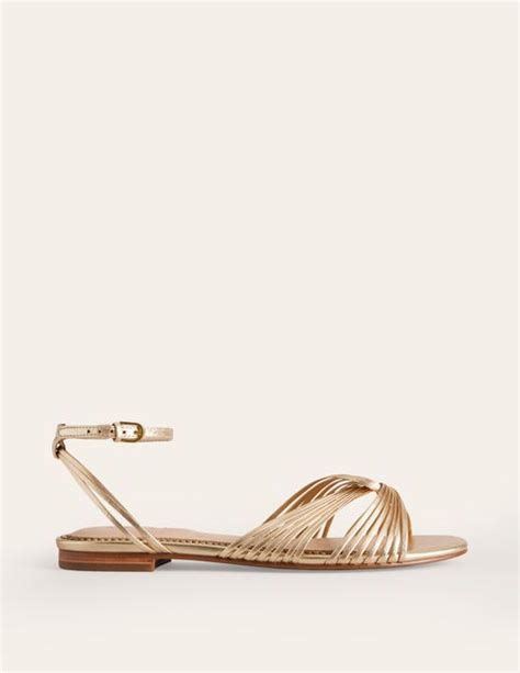 Twist Front Flat Sandals - Gold Metallic Leather | Boden US