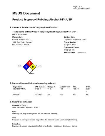 MSDS 903-5, ISOPROPYL ALCOHOL 91%