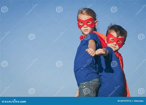 Happy Little Children Playing Superhero Stock Photo Image Of Dream