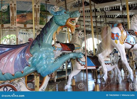 A Vintage Carousel With White Horses Stock Photo Image Of Tourism