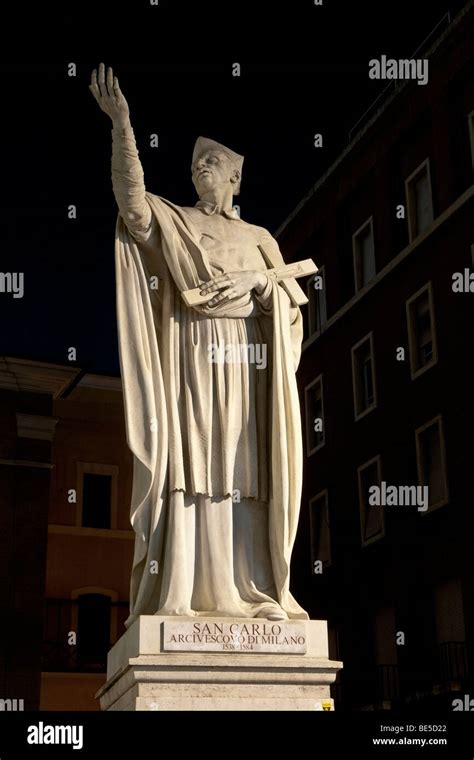 Rome, Italy. Night view of the statue of Saint Charles Borromeo (San Carlo Borromeo) by Attilio ...