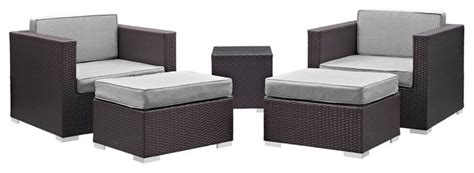 Modway Convene 5 Piece Outdoor Patio Sectional Set Espresso Gray