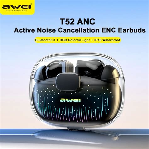 Awei T52 ANC TWS Wireless Earbuds ENC Active Noise Cancellation