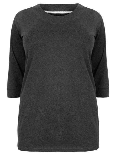 Curve Y0urs Charcoal Band Scoop Neckline 3 4 Sleeves T Shirt Plus