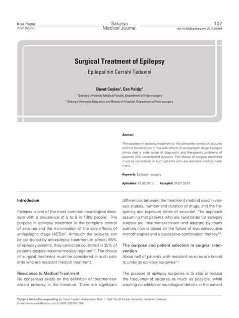 Pdf Surgical Treatment Of Epilepsy