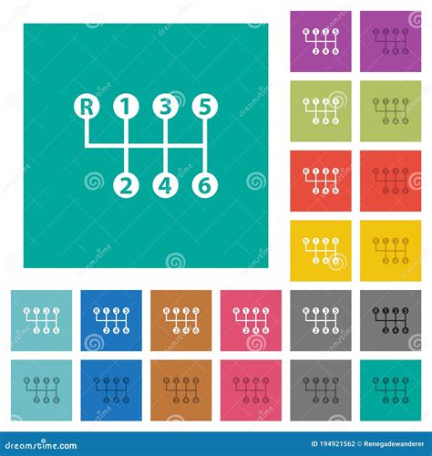 Seis Velocidades De Desplazamiento Manual De Engranajes Cuadrado Iconos