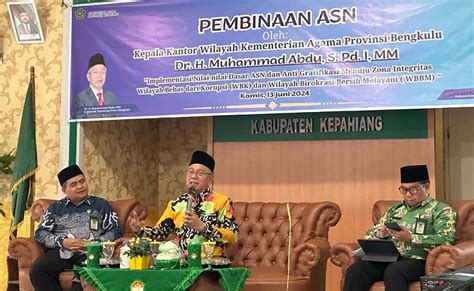 Pembinaan Asn Kemenag Kepahiang Kakanwil Paling Penting Anti Korupsi