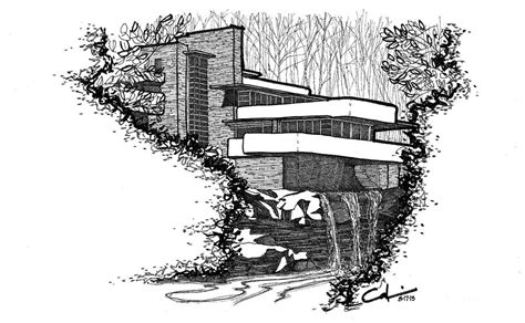 Fallingwater Sketch at PaintingValley.com | Explore collection of Fallingwater Sketch