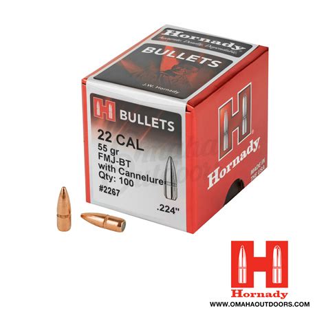 Hornady 22 Cal 55 GR Bullets FMJ BT 100 Ct Omaha Outdoors