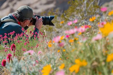 Premium Photo Tourist Photographing Desert Wildflowers