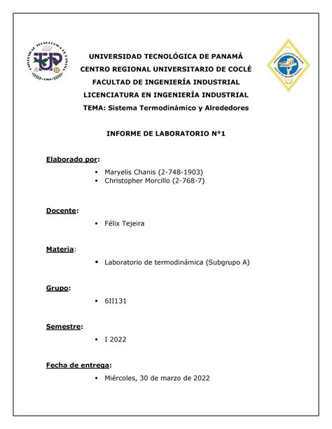 Laboratorio Sistema Termodinamico Universidad Tecnolgica De Panam