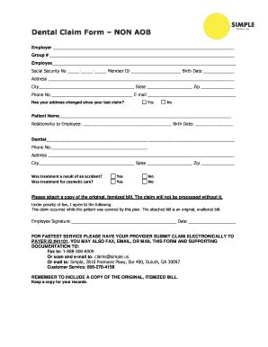 Fillable Online Dental Claim Form NON AOB Fax Email Print PdfFiller