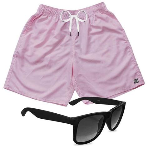 Short Praia Bermuda Mauricinho Rosa Claro Óculos Preto MP Moda