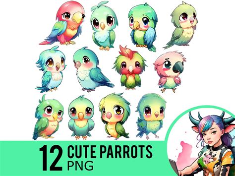 Cute Parrot Clipart Png Kawaii Parrots Clip Art Anime Parakeets Png