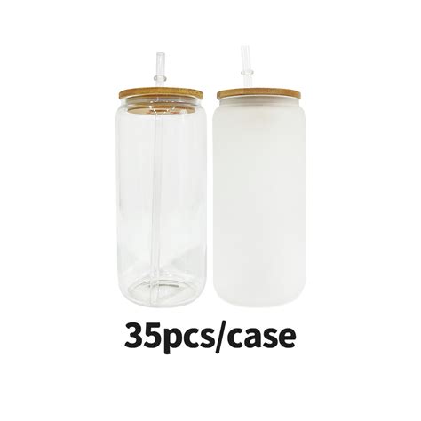 Yipai 20oz Sublimation Blanks Clear Frosted Beer Soda Coffee Glass Can With Bamboo Lid And