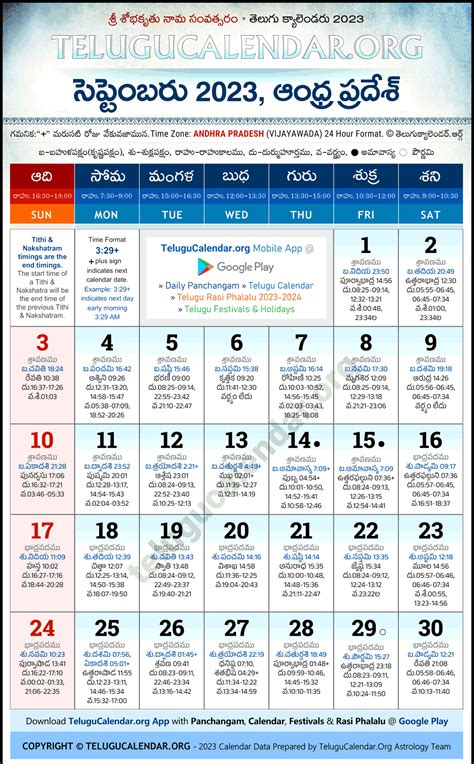 Andhra Pradesh Telugu Calendar 2023 September PDF Festivals