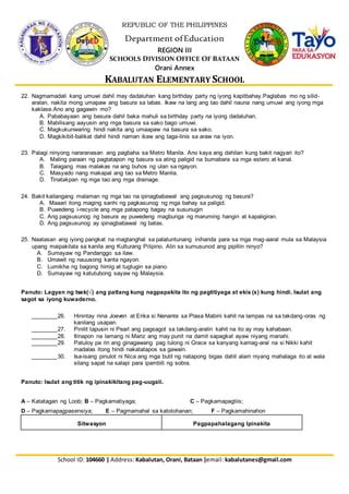 1 st periodical test in esp with tos | PDF