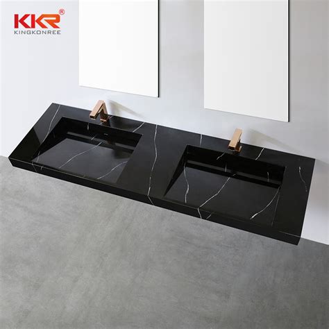 Marble Looks Bathroom Wash Basins Acrylic Wall Hung Solid Surface Double Sink Kkr Usvs 70d 8858