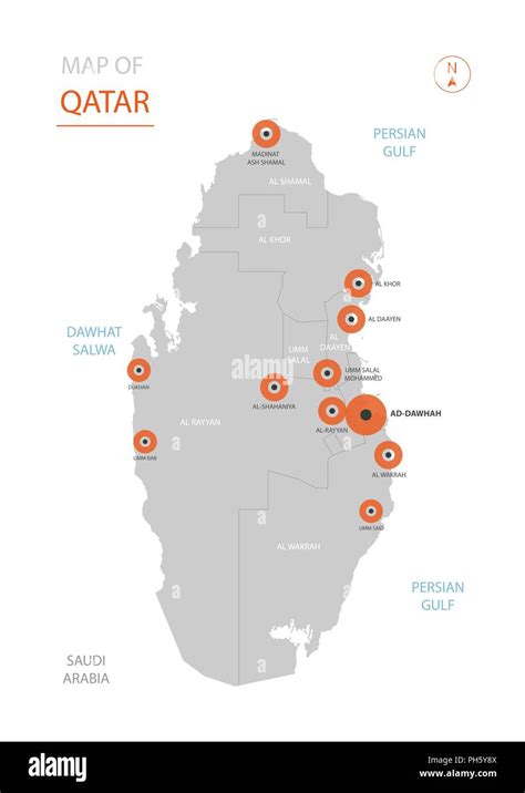 Ilustraciгіn Vectorial Del Mapa Silueta Qatar Mapa Las Ciudades