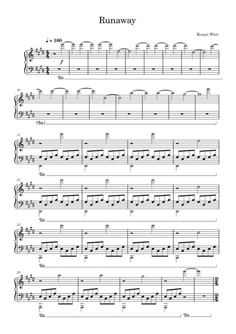 Runaway Kanye West Sheet Music For Piano Solo