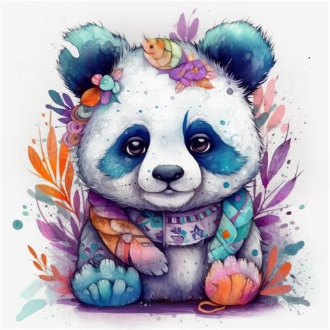 Ilustração fofa de panda bebê aquarela ai generativexd Foto Premium