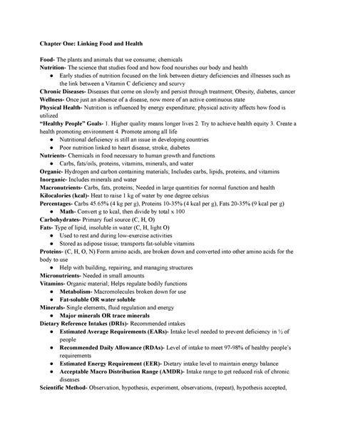 Nutrition Exam 1 Book Notes Chapter One Linking Food And Health Food