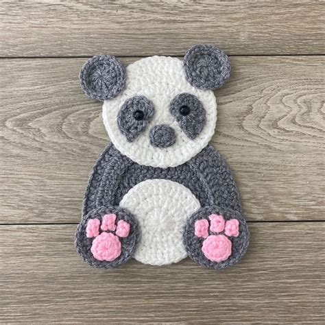 Panda Bear Crochet Applique Pre Made Animal Applique Crochet Applique