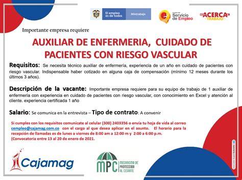 Convocatoria Centro de Empleo de Cajamag Auxiliar de Enfermería