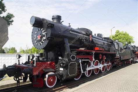 Vintage steam train parked in a museum of railway equipment. Brest ...