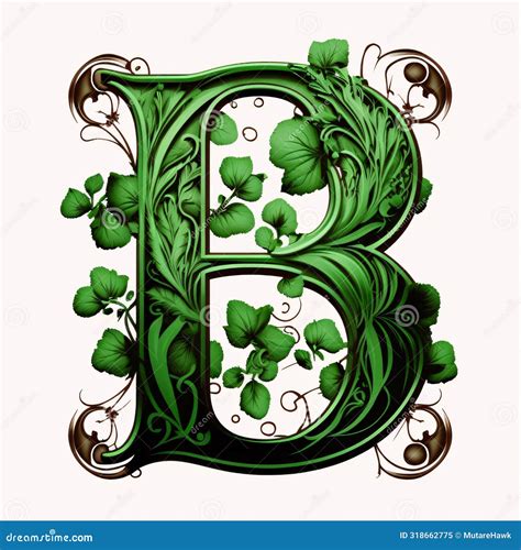 Green Floral Capital Letter B Uppercase And Lowercase Stock