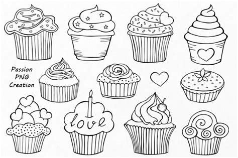 Outline Cupcake Clipart Doodle Cupcakes Clip Art Hand Drawn Cupcake